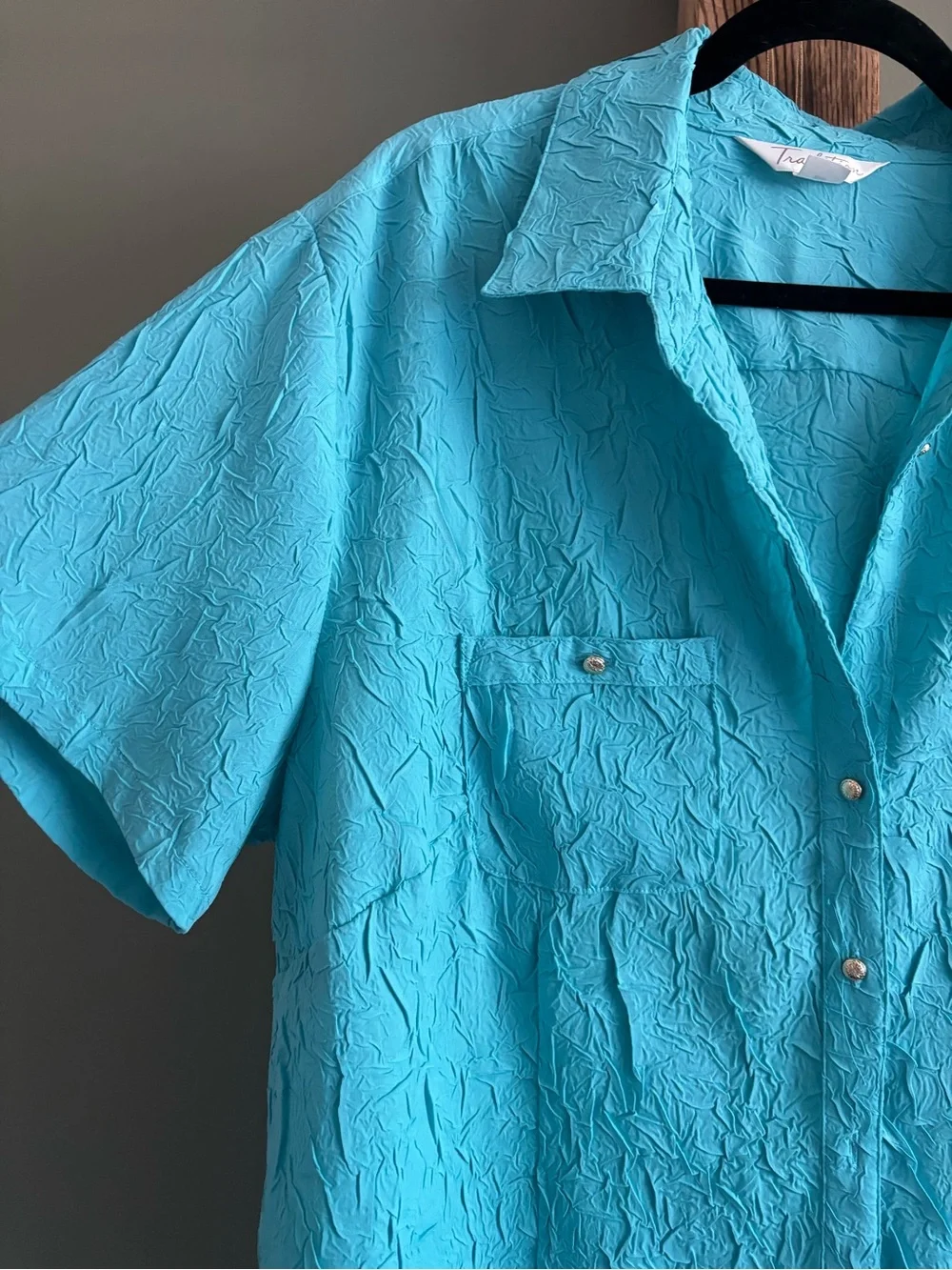 173.) Tradition / Blue / Button Down / Short Sleeve Top - Picture 8 of 8